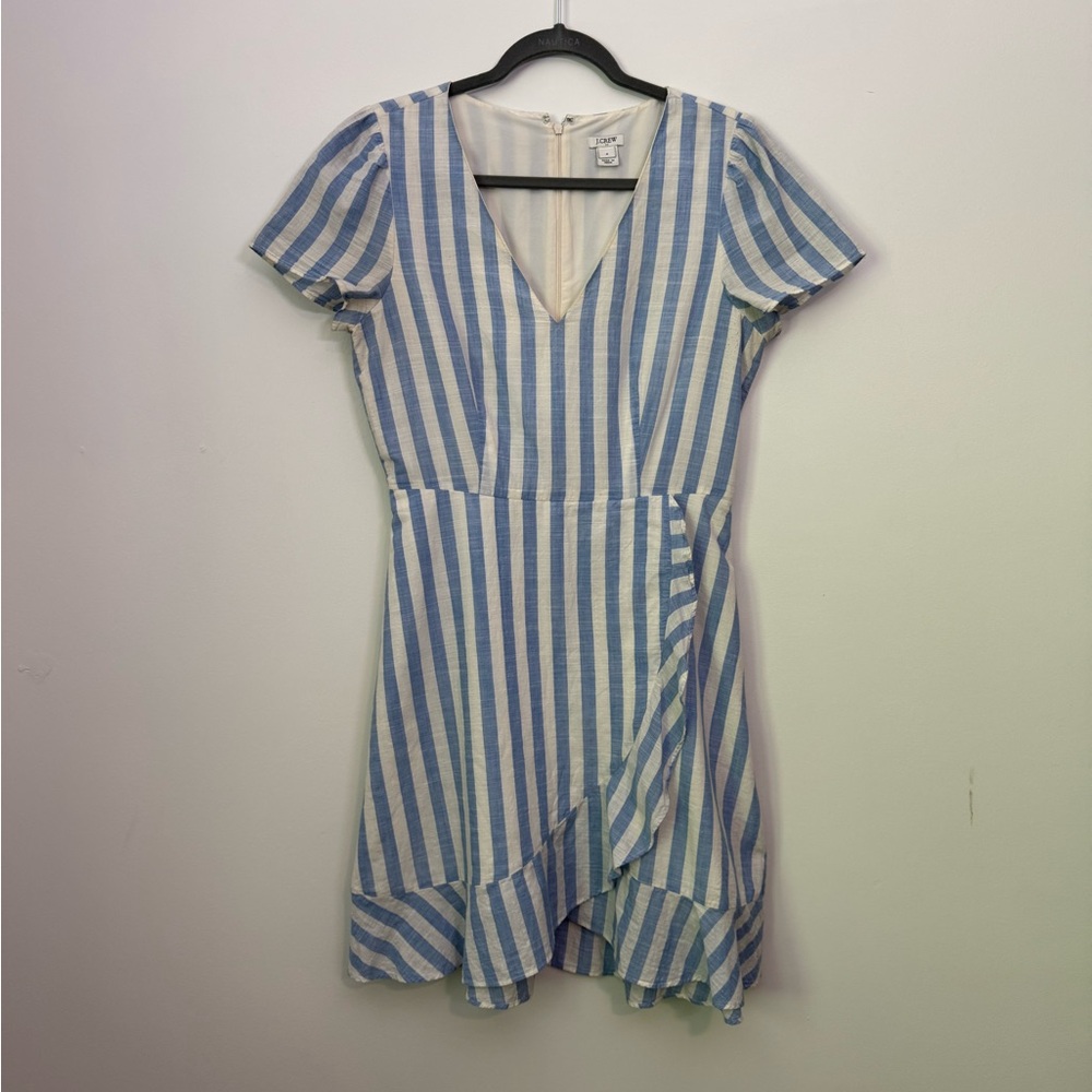 J. Crew Blue and White Ruffled‎ Wrap Sundress